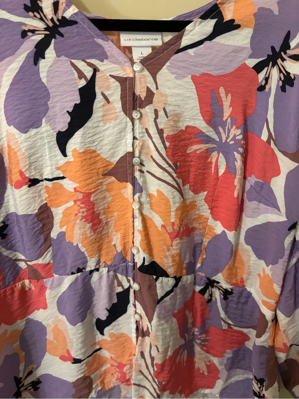 Floral Button-Front Women's Blouse EUC Large Coastal Summer Resortwear Beachy - Picture 4 of 6